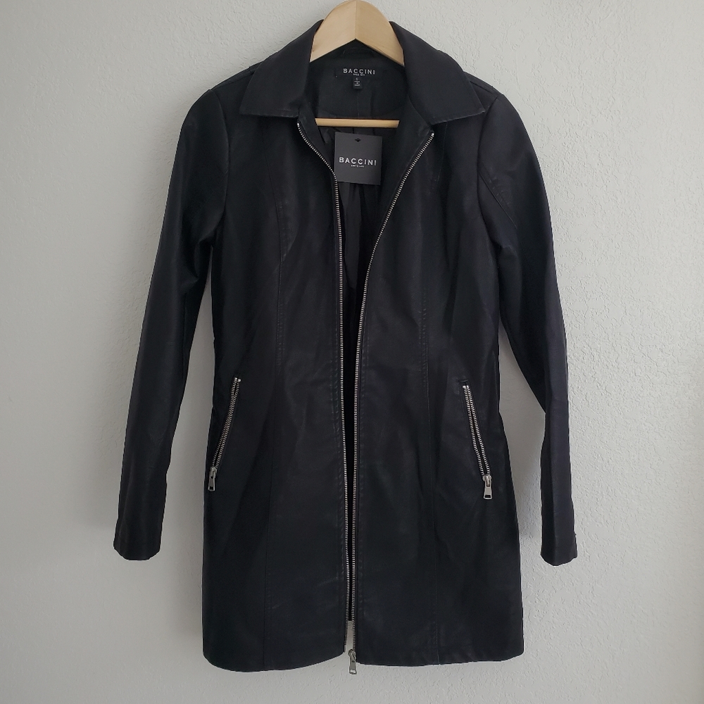 Baccini faux leather trench coat